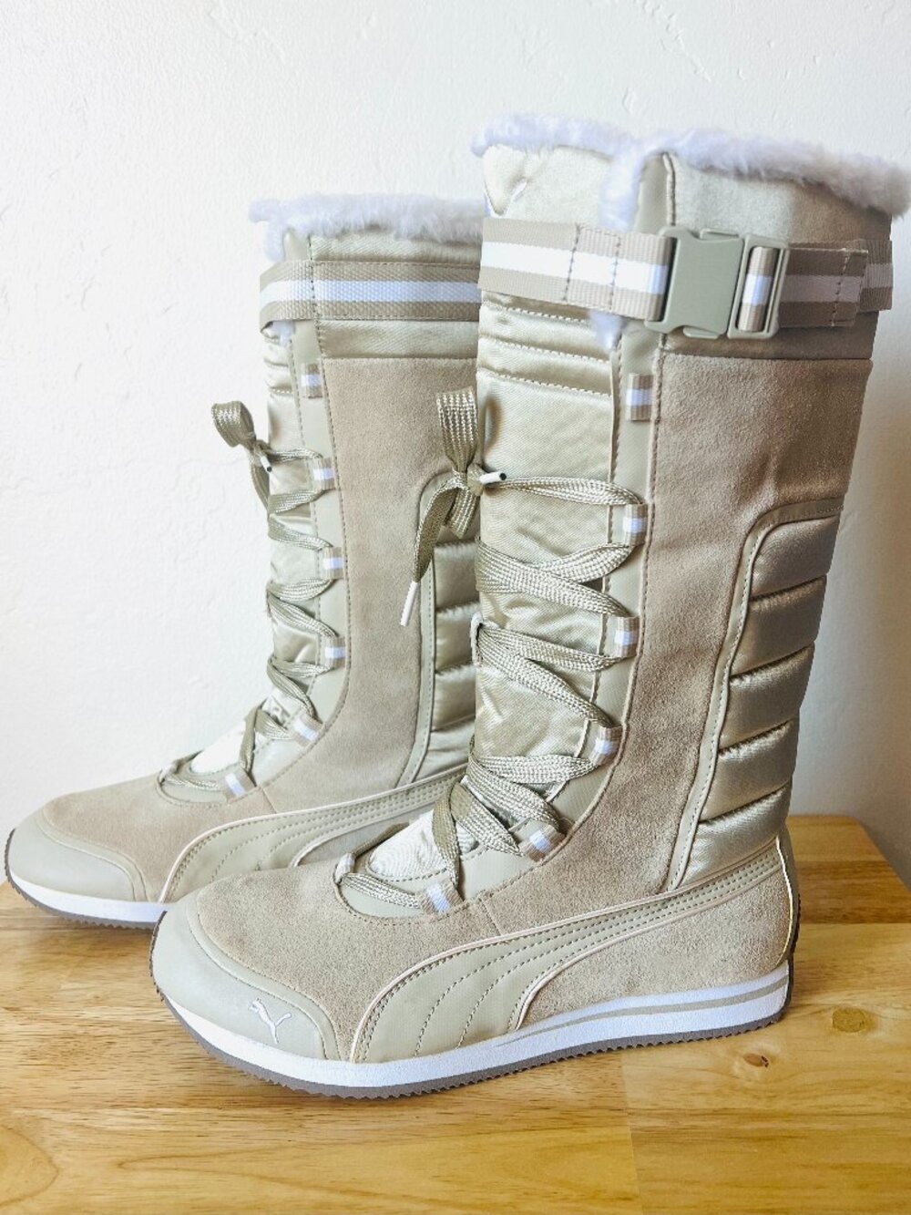 Puma Kami Women’s Winter Boots Size 9 Cream Beige Fur Lined Lace Up NEW